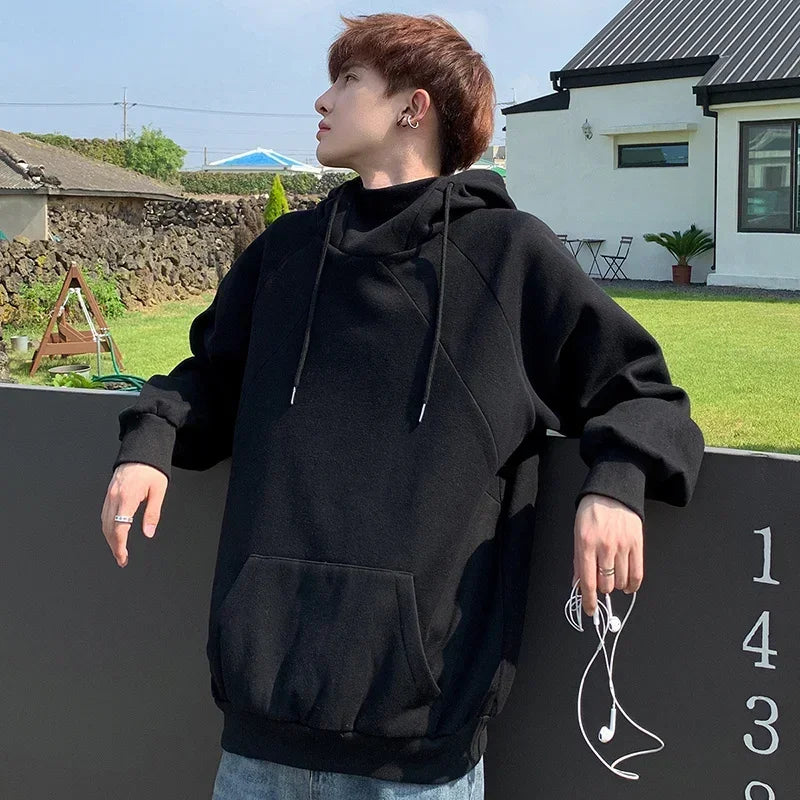 Herren Hoodie im Y2K Vintage Stil mit Rollkragen und Taschen