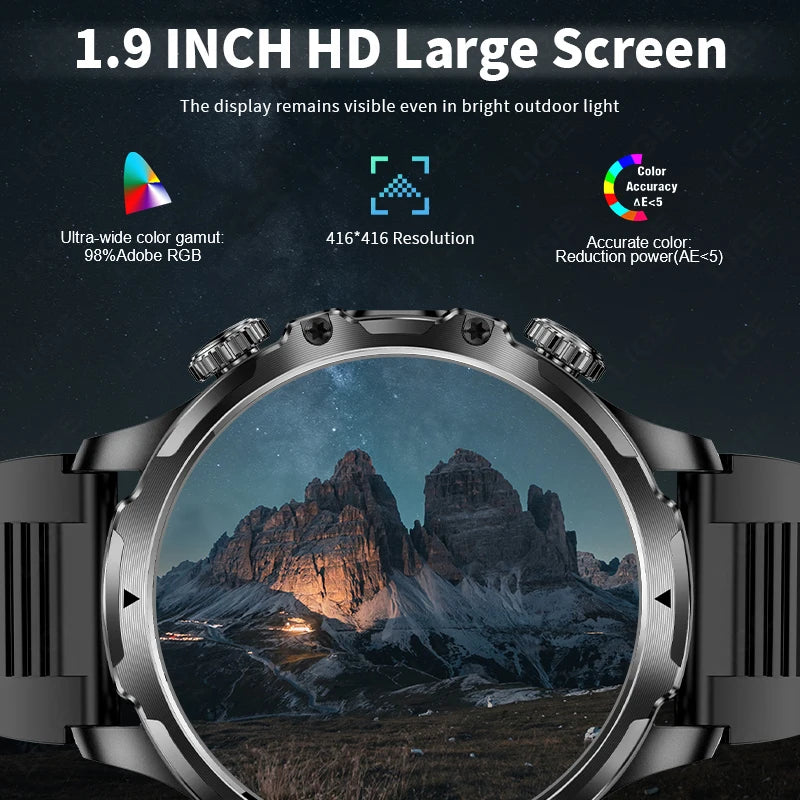 Herren Smartwatch für Outdoor-Sport mit wasserdichter Bluetooth-Funktion und LED-Taschenlampe
