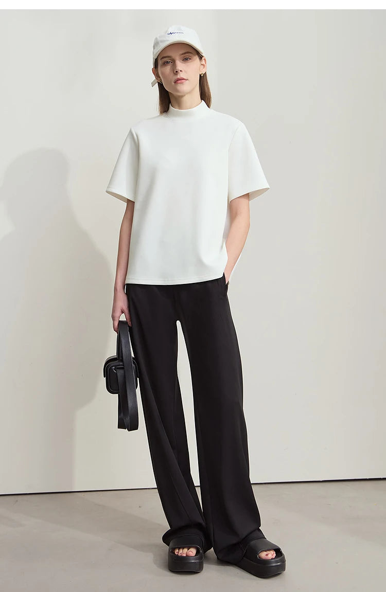 Damen Casual T-Shirt mit Gedrucktem Rollkragen und Kurzarm für den Sommer