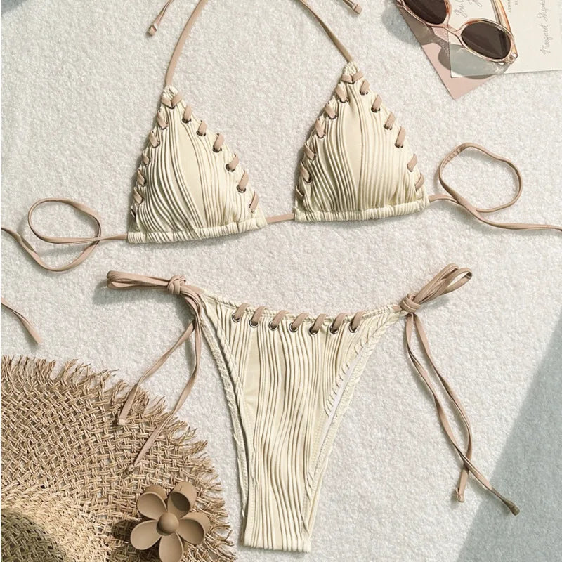 Weißer Push-Up-Bikini im brasilianischen Stil für Damen – ideal für Strand und Pool