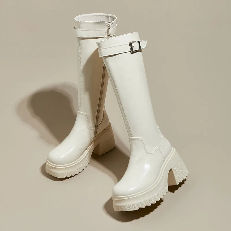 Damen Lange Stiefel im modischen Stil mit 10 cm hoher Plattform