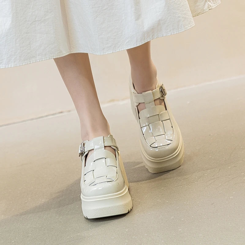 AIYUQI Echtes Leder Frauen Sandalen 2025, Neue Mode High-heel Sandalen Frauen Geschlossene Zehen Plattform Römischen Sandalen Frauen