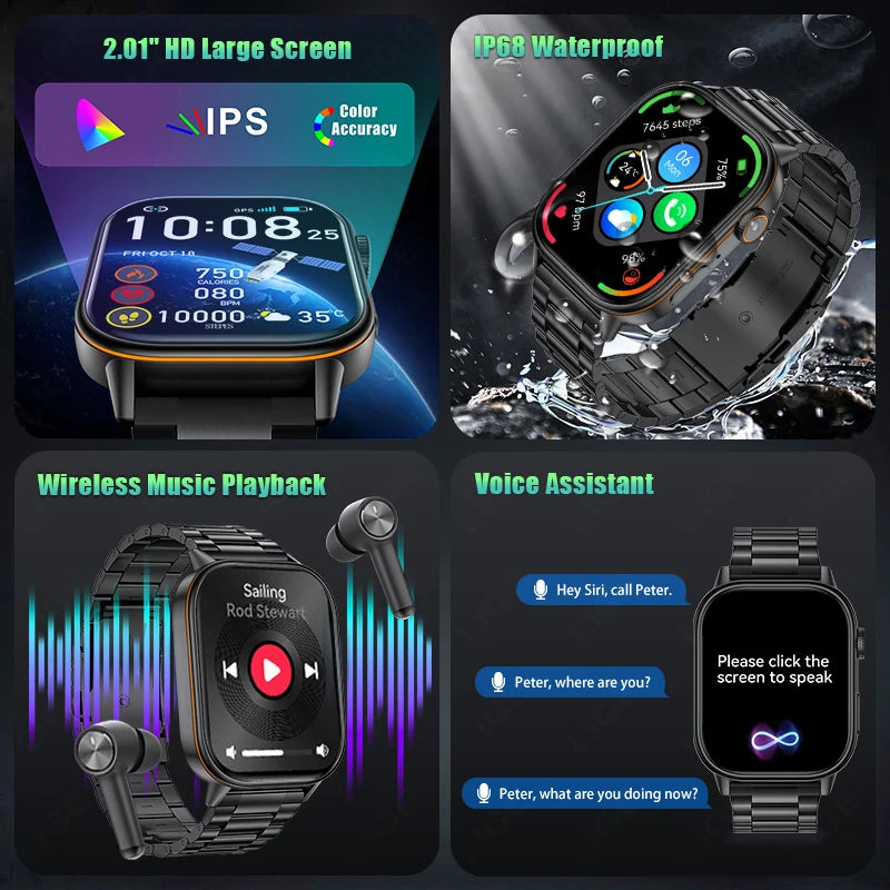 Männer GPS Smartwatch mit 2,01 Zoll HD Bildschirm und Bluetooth-Anruf