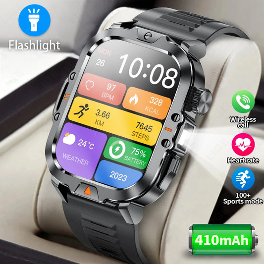 LIGE Neue Smart Watch 2,01" HD Display Taschenlampe Bluetooth Anruf 410mAh Batterie Robuste Smartwatch Wasserdichte Smart Armband