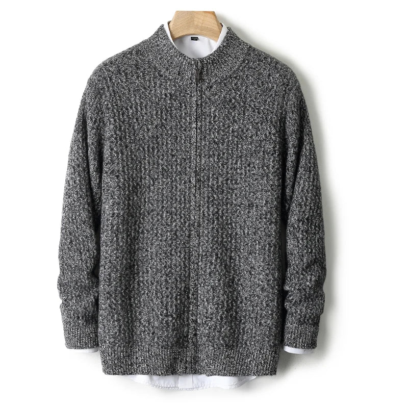 2025 Herbst und Winter Pullover aus reiner Wolle für Herren, neue Strickjacke mit Reißverschluss, Mantel, halb Stehkragen, lockeres Freizeithemd, AB-Farbstrickwaren
