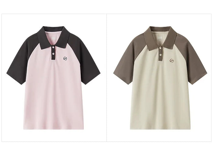 Semir Frauen Polos hirt Sommer neue Farbe Blocking Schulter fallende Ärmel American Retro Top strukturierte Kleidung Trend