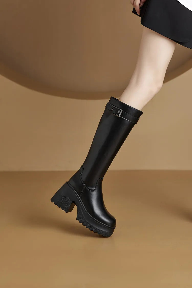 Damen Lange Stiefel im modischen Stil mit 10 cm hoher Plattform