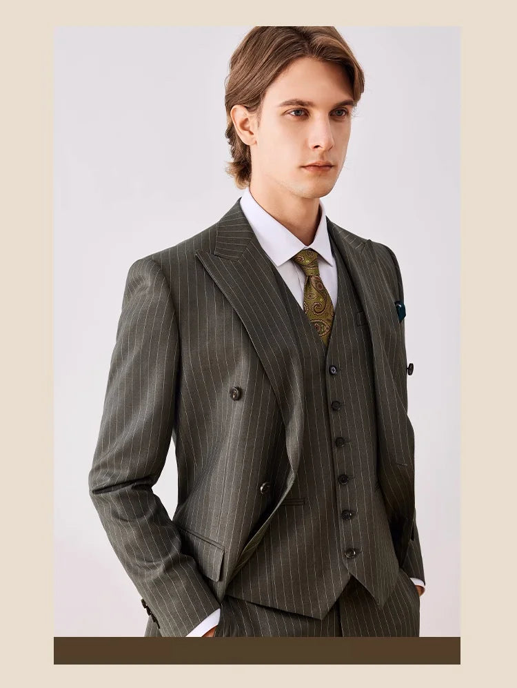 Herren Anzugset: Grüner Nadelstreifen, Slim Fit, Doppelreiher – Eleganz für Hochzeit & Business