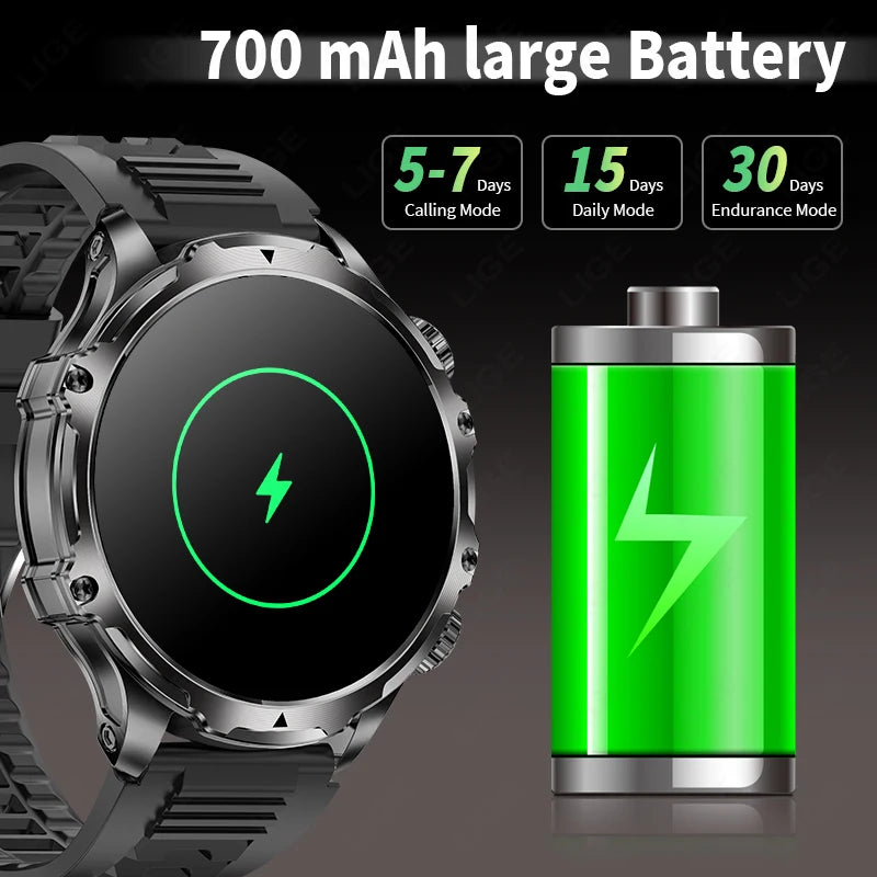 Herren Smartwatch für Outdoor-Sport mit wasserdichter Bluetooth-Funktion und LED-Taschenlampe