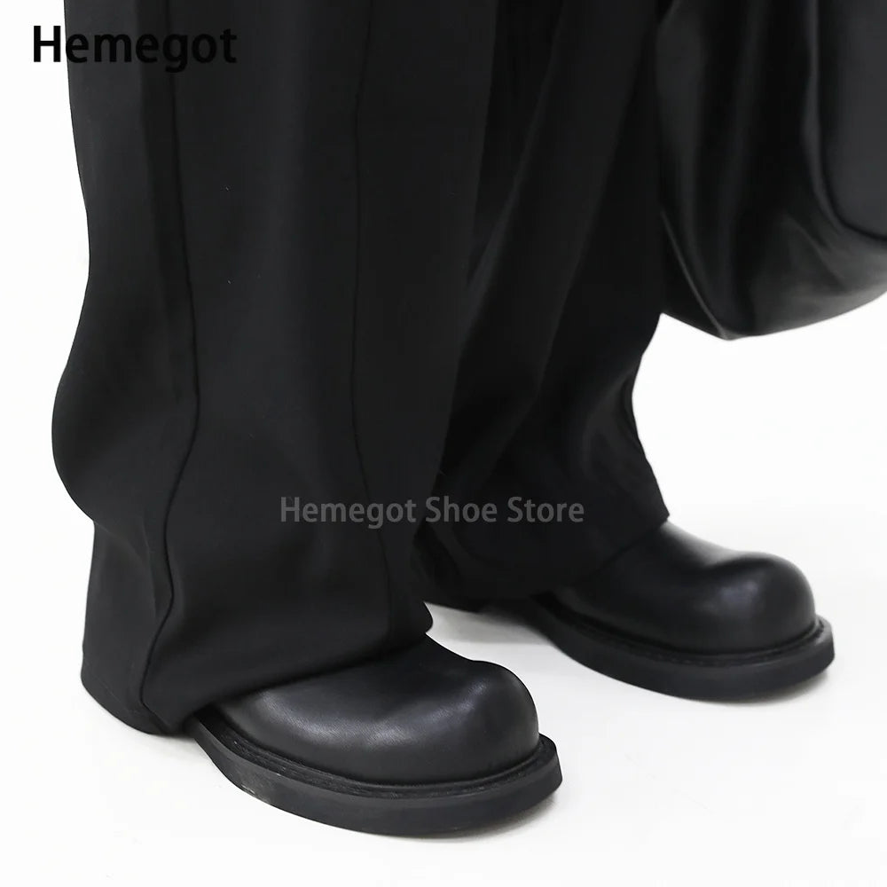 Black Round Toe Derby Shoes Heel Embroidery Large Toe Shoes Niche Casual Leather Shoes Women Leather Casual Shoes Men Unisex