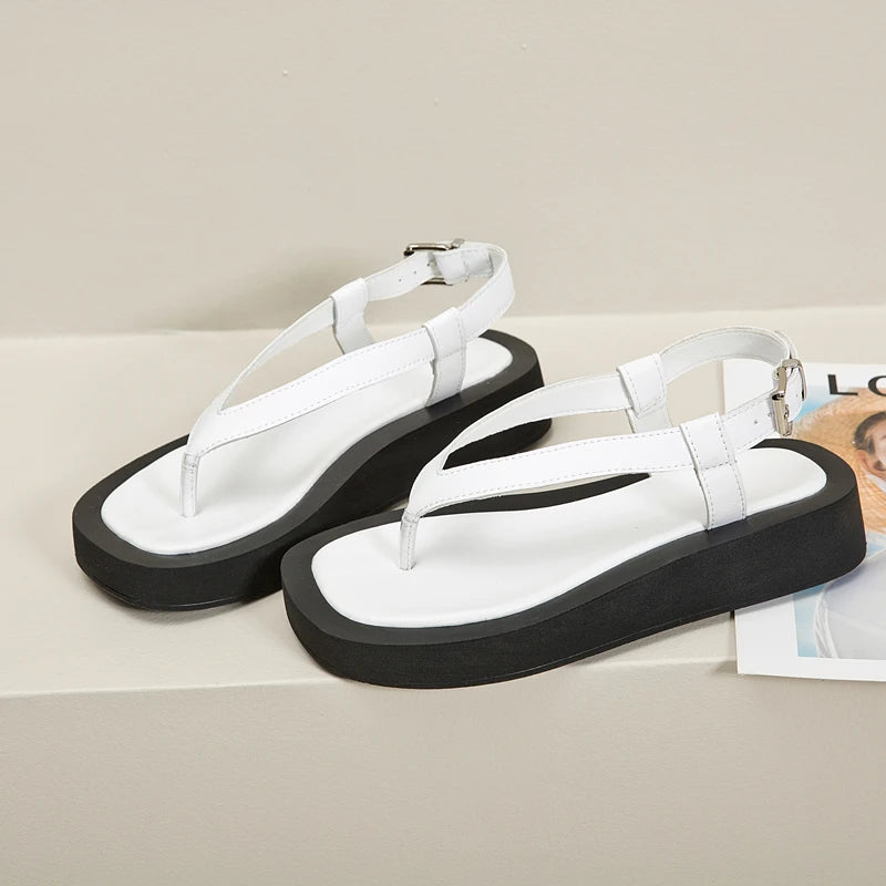 AIYUQI Flip-toe Sandalen Frauen Echtes Leder 2025, Sommer Neue Flache Römische Sandalen Frauen Große größe 41 42 43 strand sandalen frauen