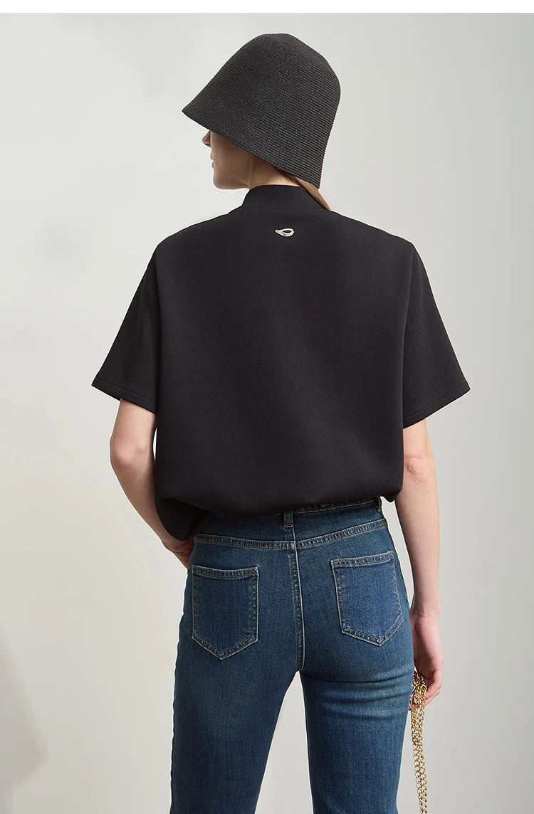 Damen Casual T-Shirt mit Gedrucktem Rollkragen und Kurzarm für den Sommer