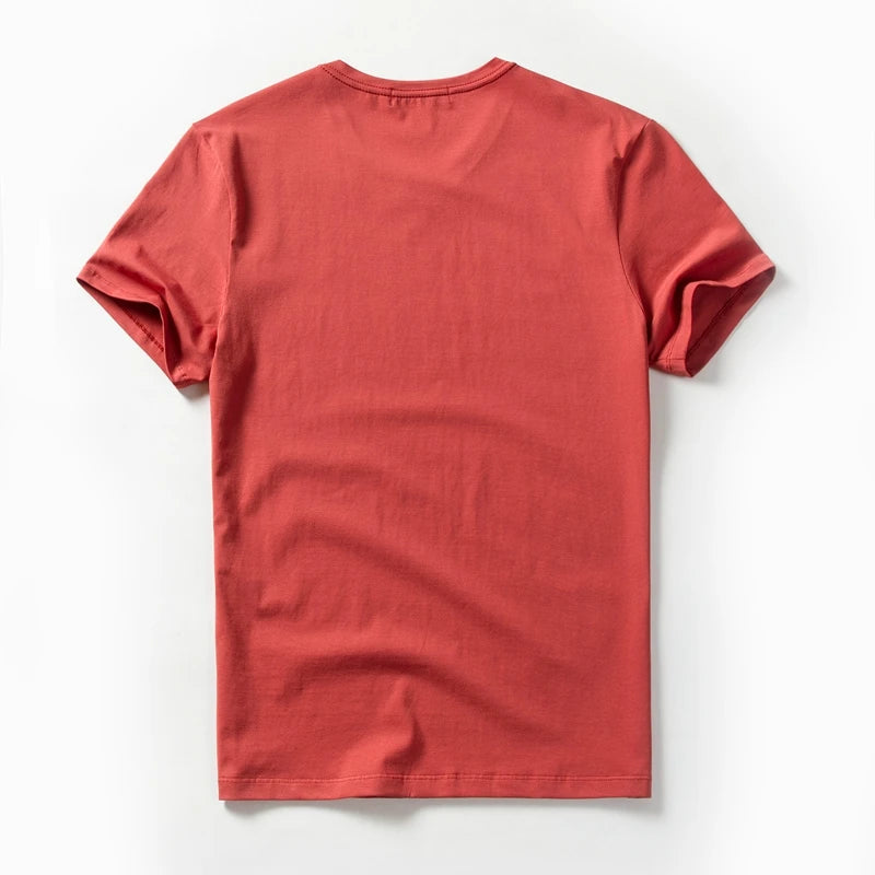 Männer T-Shirt aus einfarbigem Baumwollstoff mit V-Ausschnitt und kurzen Ärmeln