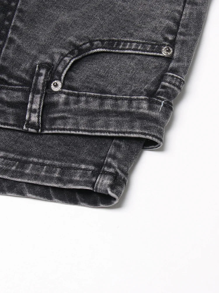 Colorblock-Leoparden-Jeans mit Hohldesign für Damen – High-Waist, gespleißte Taschen und weites Bein