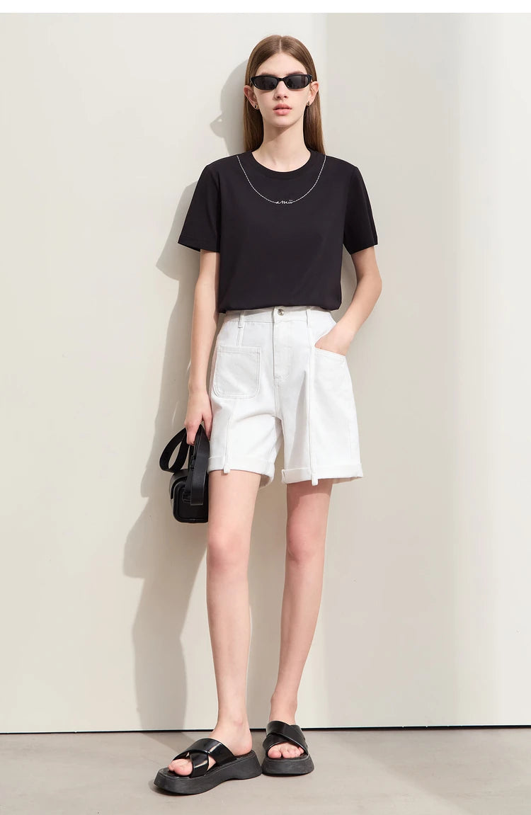 Minimalismus Baumwoll Jeans – Vintage Retro Fashion Shorts für Frauen