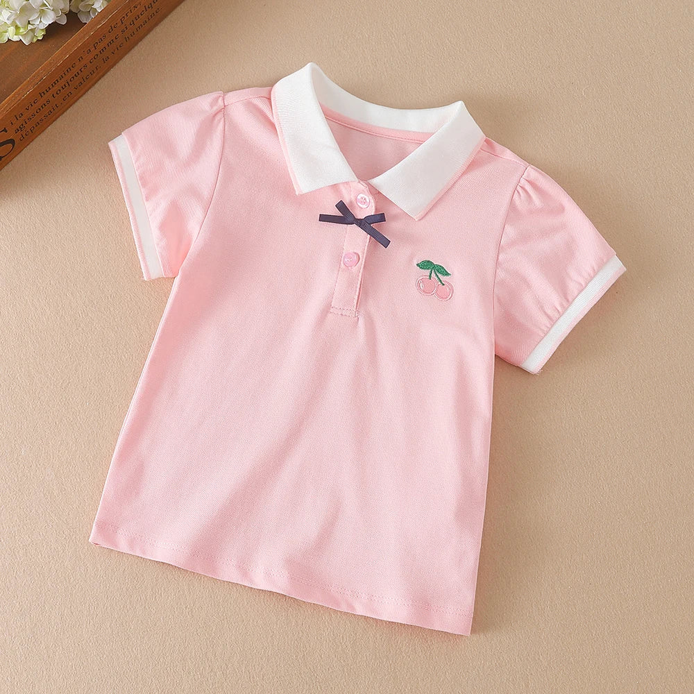 Mädchen Poloshirts Sommer Kurzarm Baby Mädchen T-Shirt Top Shirt Baumwolle Kleidung 2T-6T Kinder bestickte Hemden