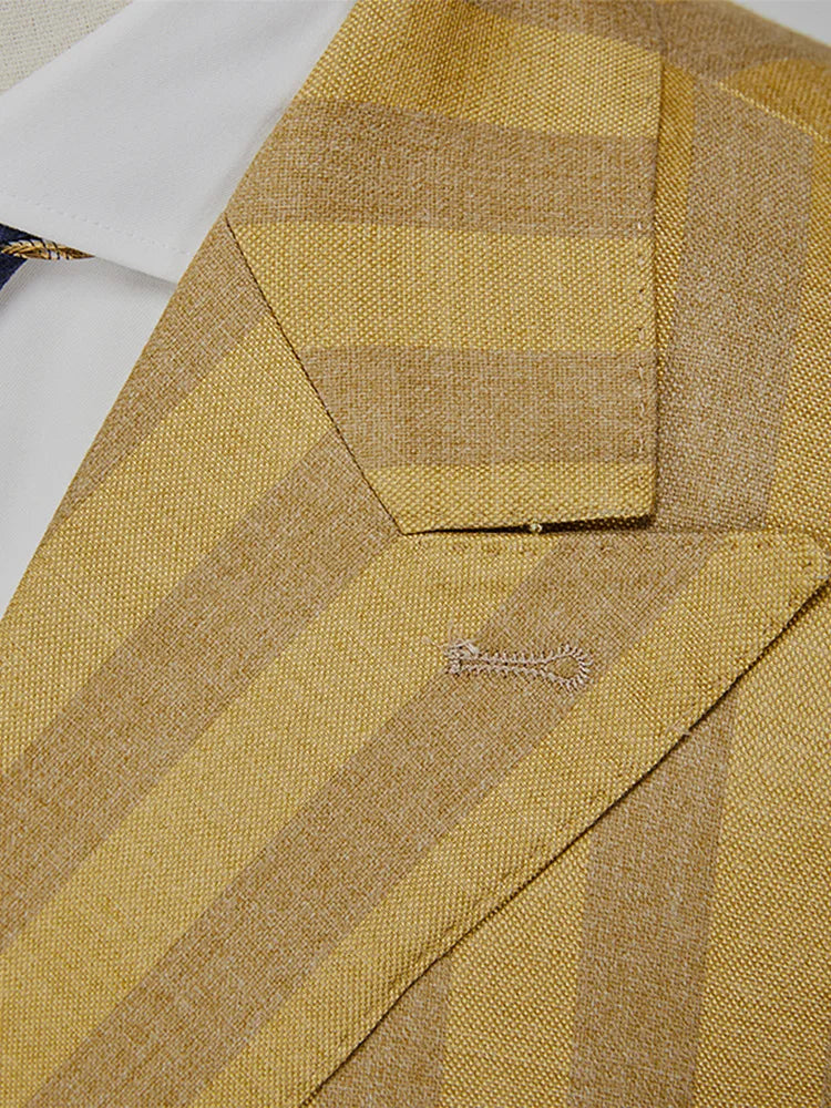 Luxuriöses Herrenanzug-Set mit Blazer, Weste und Hose in Khaki-Streifen – Slim Fit für Hochzeit, Party oder Bühne.