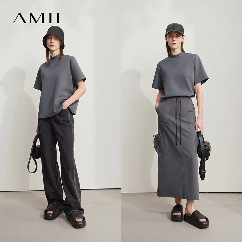 Damen Casual T-Shirt mit Gedrucktem Rollkragen und Kurzarm für den Sommer