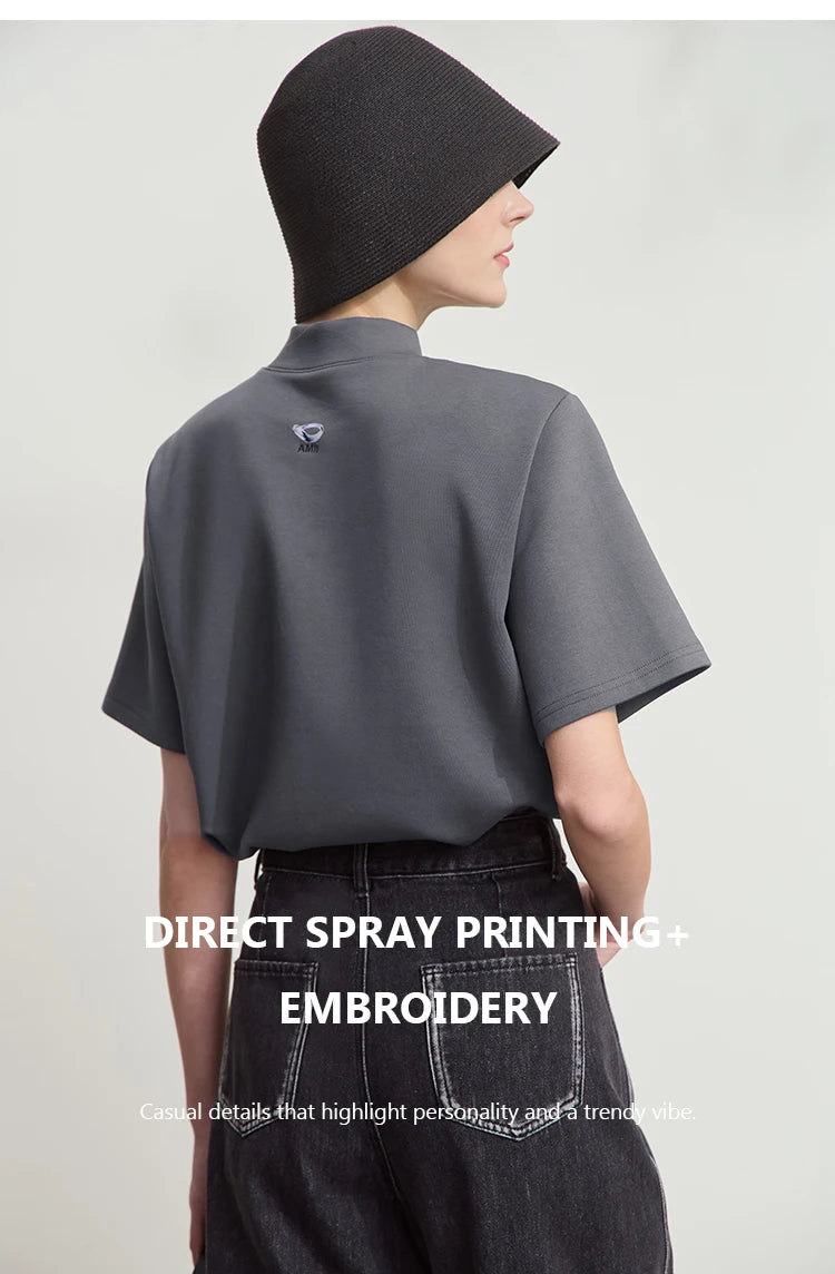 Damen Casual T-Shirt mit Gedrucktem Rollkragen und Kurzarm für den Sommer