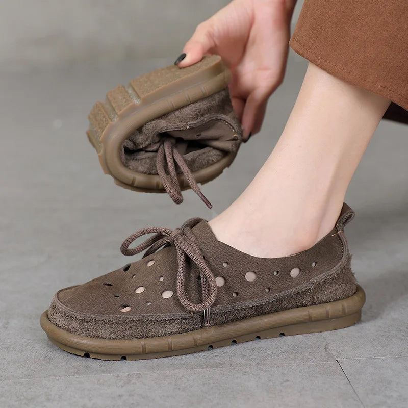 AIYUQI 2025, neue flache Damensandalen, rutschfeste Schnür-Loafer mit weichen Sohlen für Damen, Sommer-Strandschuhe mit großem Loch für Damen