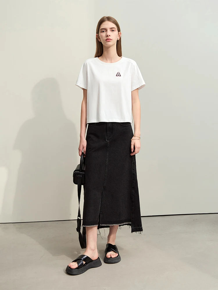 Damen T-Shirts im minimalistischen Stil mit lässigem O-Ausschnitt und Druck