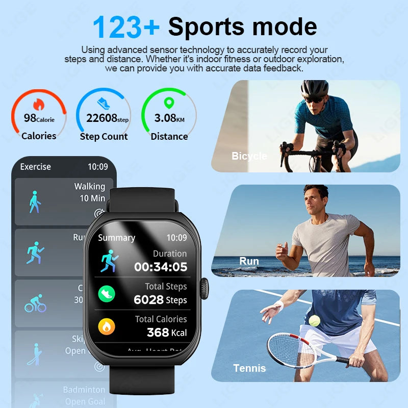 LIGE 2,01 "3D Gebogene Bildschirm Mode Smart Uhr Männer Herz Rate Sport Wasserdichte Bluetooth Anruf Frauen Smartwatch Für Android IOS