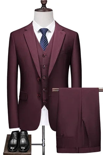 Hochwertiger Herrenanzug 3-teilig: Sakko, Weste, Hose – Eleganter Business- und Hochzeitslook in Uni-Farben