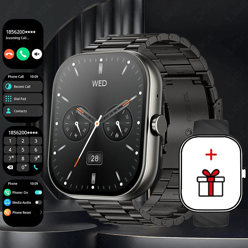 LIGE Neue Smartwatch mit Sprachanruf, ultragroßer 2,01'' HD-Bildschirm, 24-Stunden-Gesundheitsmonitor, Smartwatch, 100+ Sportmodi, modische Zifferblätter