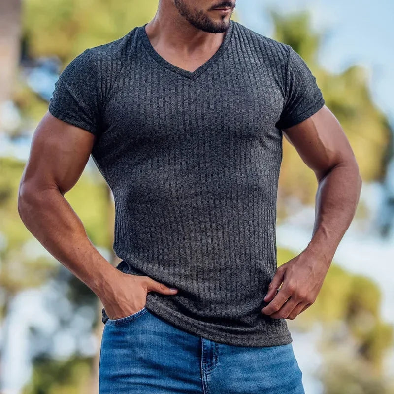 Modisches Herren-Casual-T-Shirt mit Streifen und Rundhalsausschnitt – ideal für den Sommer