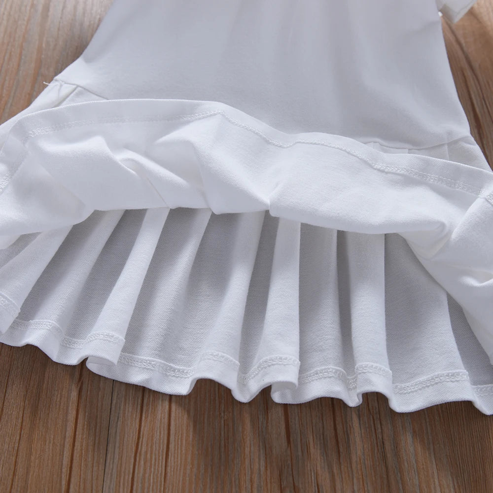 Kleinkind-Mädchenkleid im Alter von 2–6 Jahren, gelber Kragen, Sommer-Baumwollkleidung für Kinder, süßes lässiges Outfit