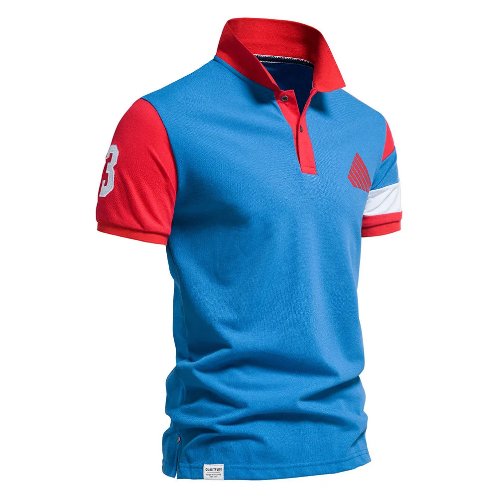 Herren Polo-Shirt aus Baumwolle mit Kurzarm im Patchwork-Stil