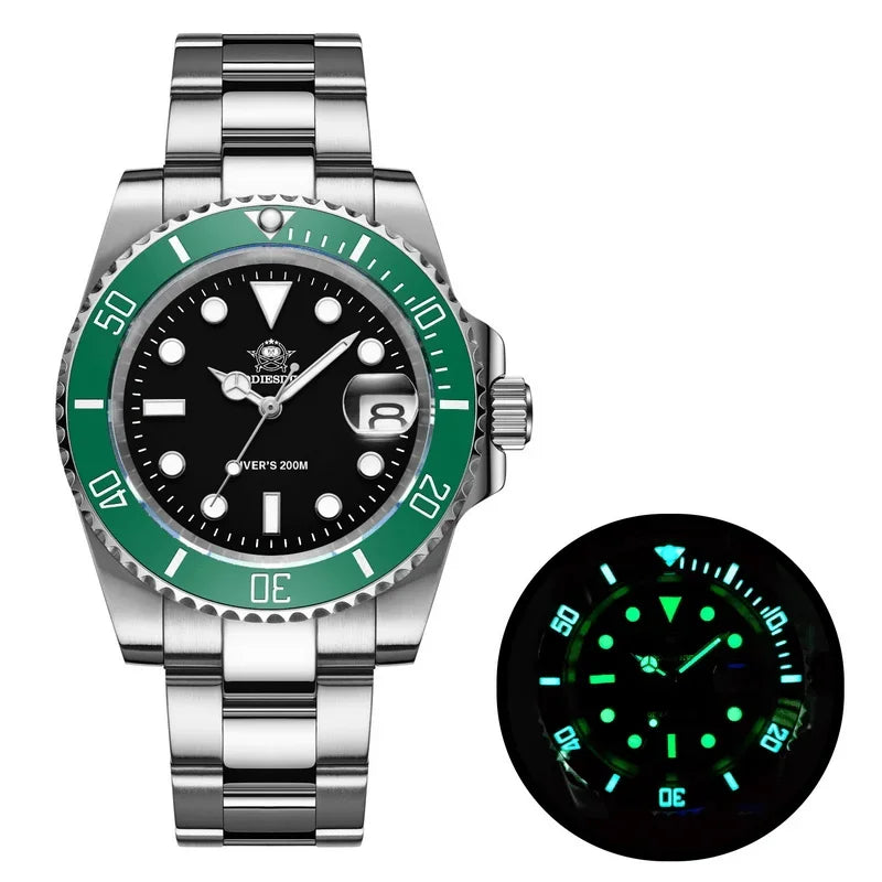 ADDIESDIVE TOP Men Classic Watch 316L Stainless Steel 200M Waterproof C3 Super Luminous Sport Luxury Quartz Watch Reloj Hombre