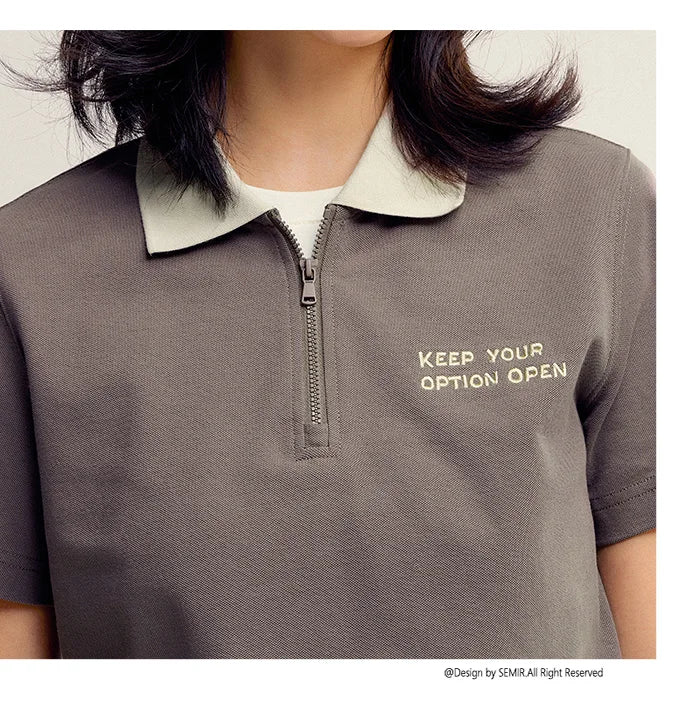 Semir Polo Shirt Frauen kurze Buchstaben Stickerei 2024 Sommer neue anti bakterielle Textur Top Temperament
