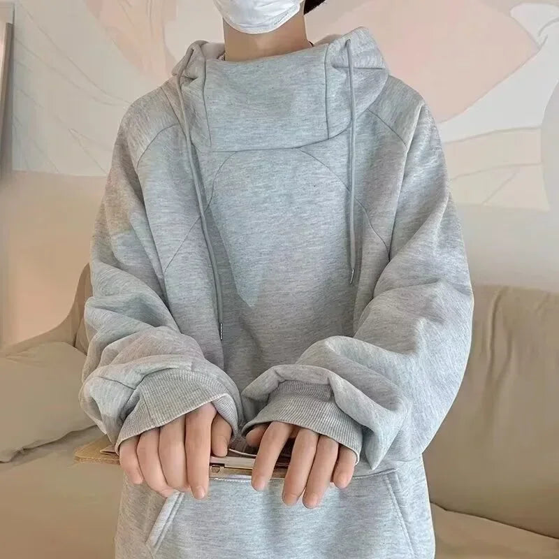 Herren Hoodie im Y2K Vintage Stil mit Rollkragen und Taschen