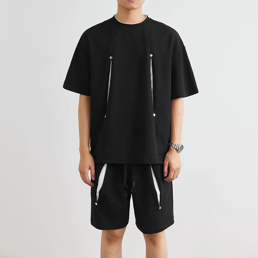 Herren Kurzarm T-Shirt Set mit elastischer Taille und praktischen Taschen