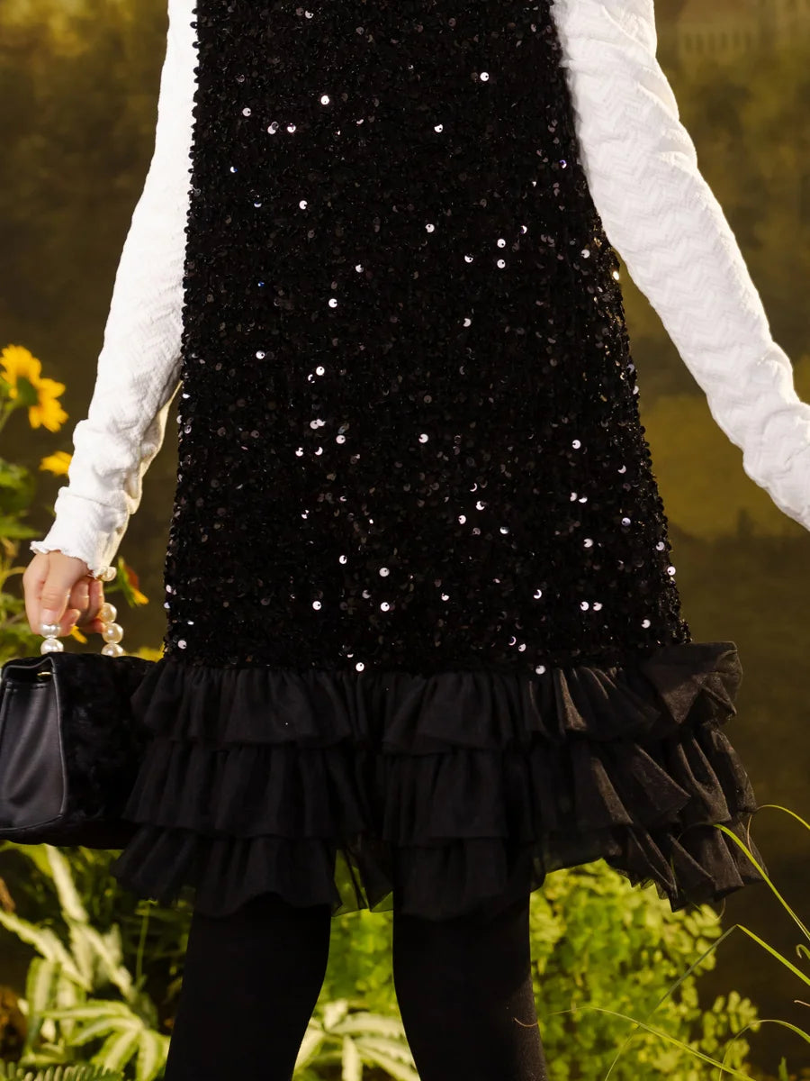 Ärmelloses Sommerkleid für Mädchen mit Pailletten und Blumenmuster – ideal für Hochzeiten und festliche Anlässe