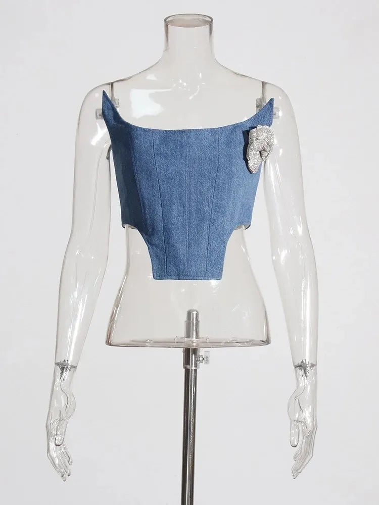 Asymmetrische Damen-Jeans mit hohem Bund und Colorblock-Design – modische, gespleißte Denim-Hose für Frauen.