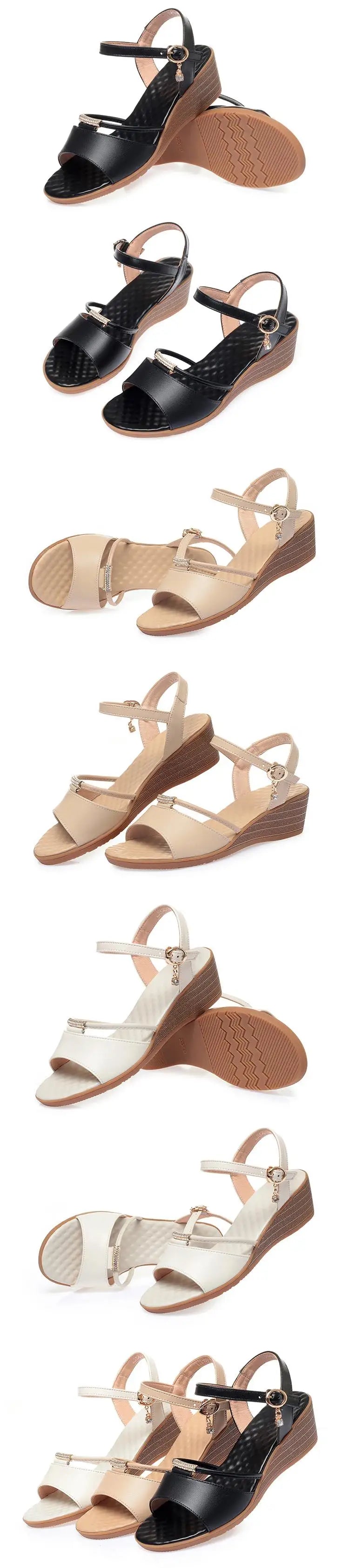 Damen-Sandalen mit Keilabsatz, Sommer, echtes Leder, große Größe 41, 42, 43, Damen-Sandalen, rutschfeste Mutter mittleren Alters, modische Sandalen