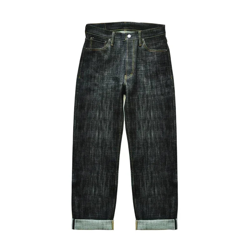 Herren Jeans im Vintage-Stil aus Selvedge Raw Denim mit Silber-überzogenen Knöpfen