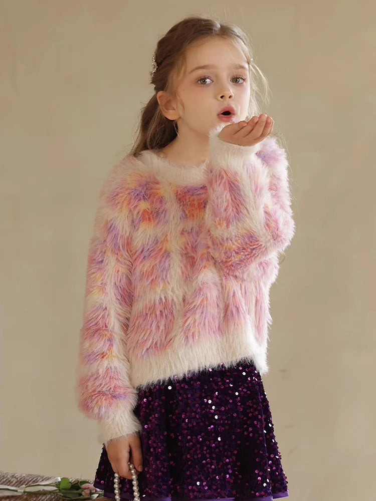 Winterpullover für Mädchen mit langen Ärmeln – ideal für Weihnachtsfeiern, in Weiß und Grün, für Kinder von 110 cm bis 170 cm.