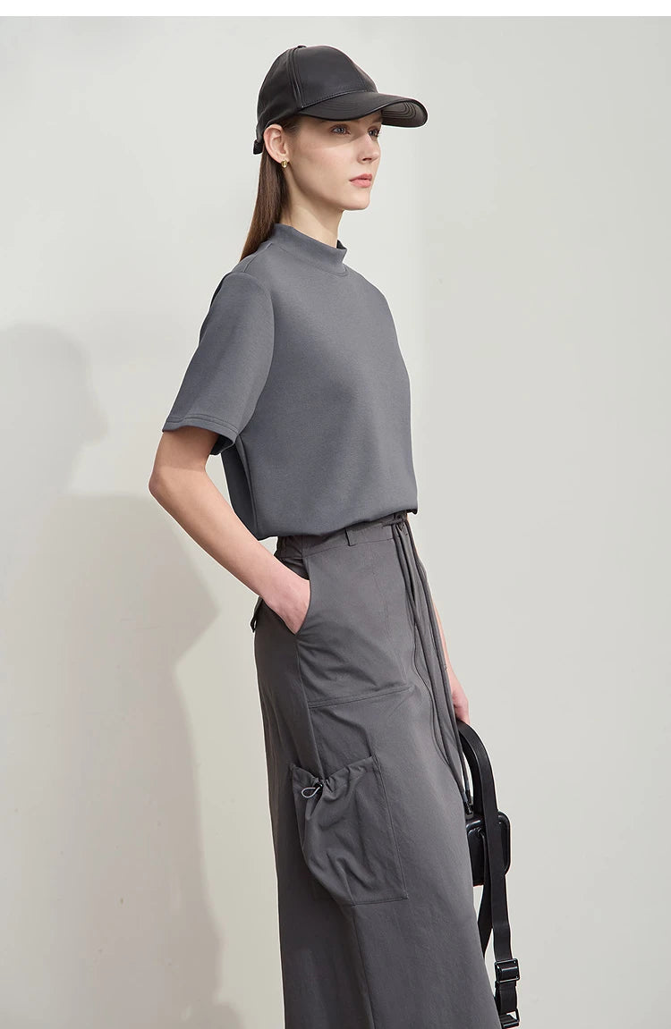 Damen Casual T-Shirt mit Gedrucktem Rollkragen und Kurzarm für den Sommer