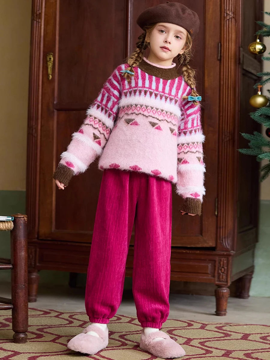 Warme Kinderhose mit rotem Karomuster für Mädchen – ideal für Herbst und Winterpartys