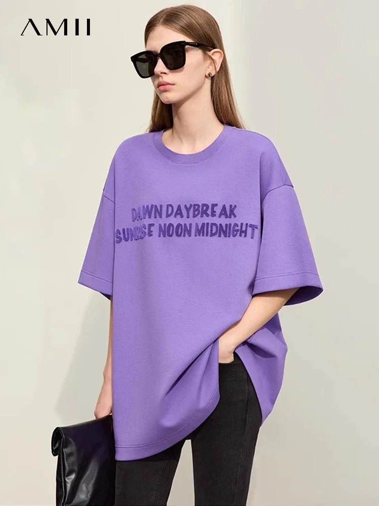 Damen T-Shirts mit Rundhalsausschnitt und losem, lässigem Schnitt mit Stickerei