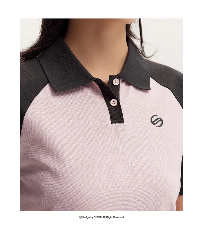 Semir Frauen Polos hirt Sommer neue Farbe Blocking Schulter fallende Ärmel American Retro Top strukturierte Kleidung Trend