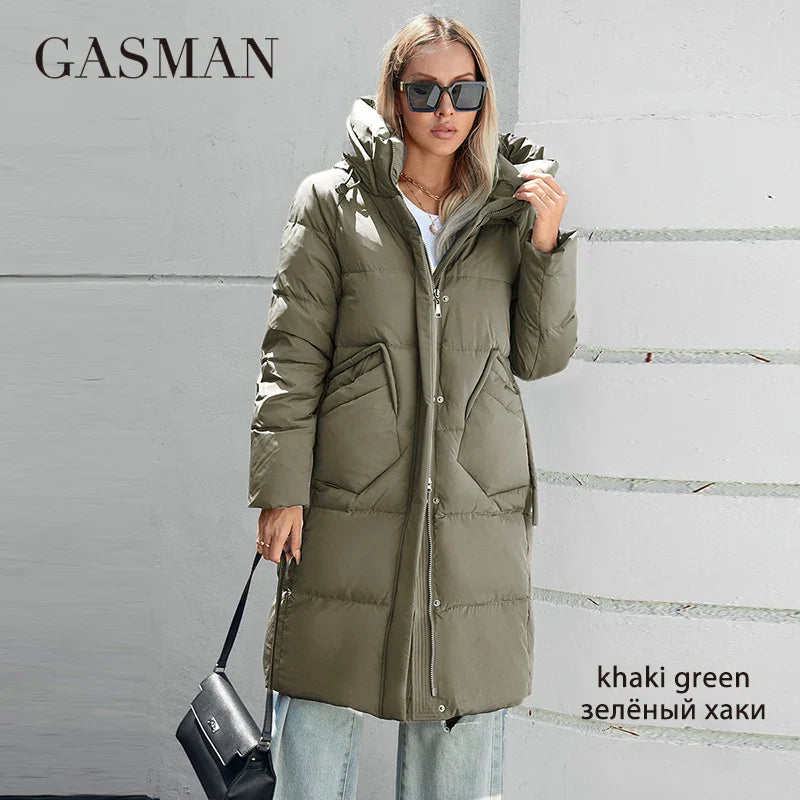 Warme Damen-Winterjacke mit mittlerer Länge und außergewöhnlichem Design – ideal für kalte Tage.