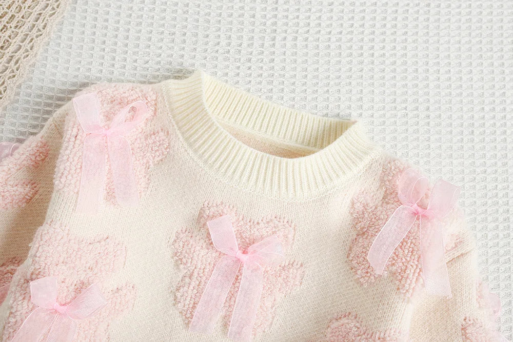 Mädchen Outfit Set mit süßem Bär Bogen Pullover und Mesh Rock