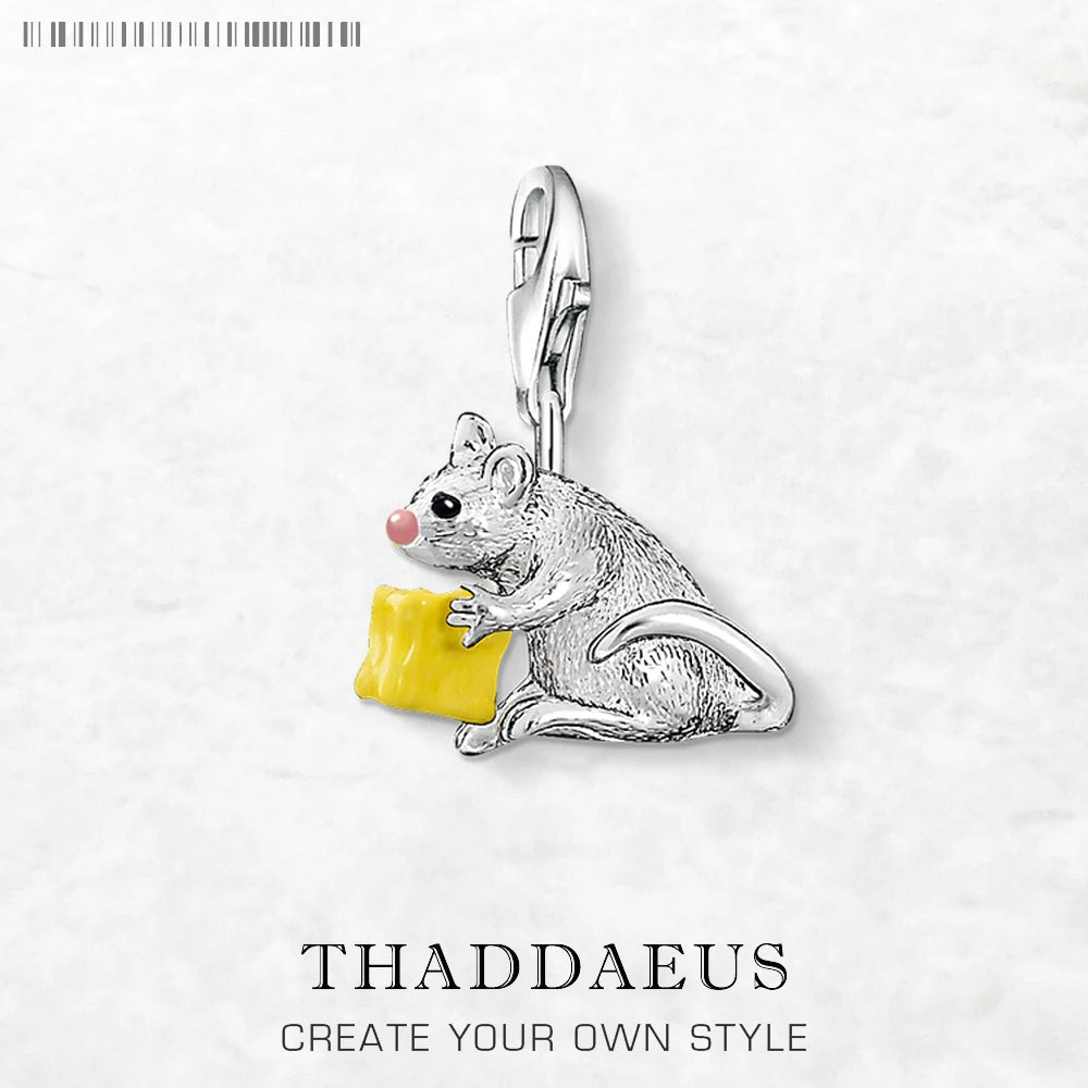 Damen-Charm-Anhänger Maus und Käse süß II aus Sterlingsilber