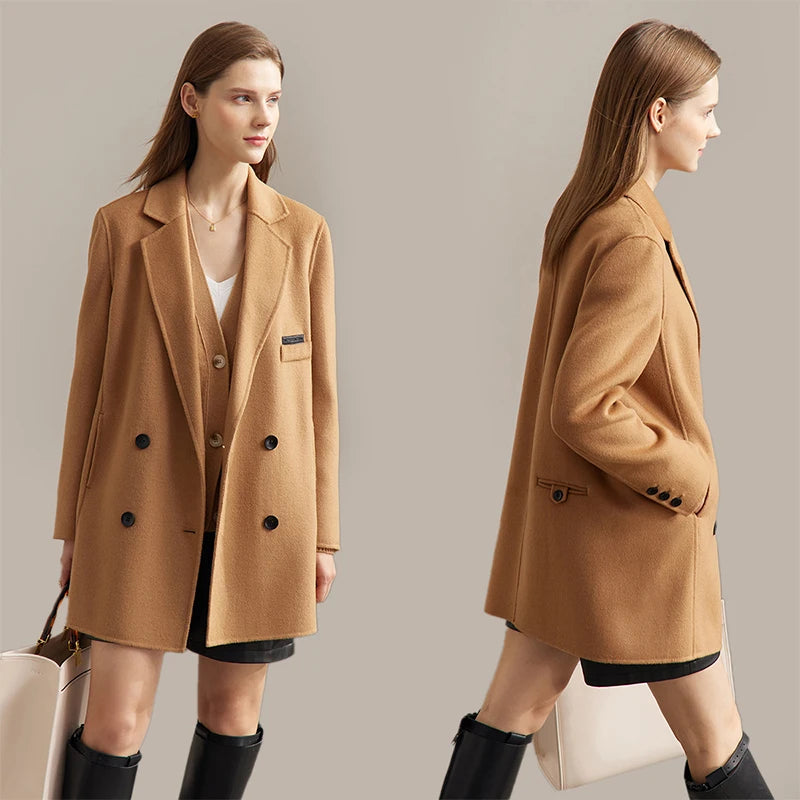 Damen Wollmantel im minimalistischen Design mit umlegekragen für den Winter