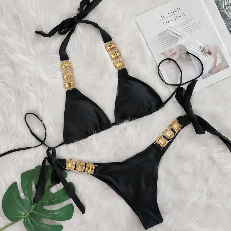 Brauner Push-Up-Bikini im brasilianischen Stil für Damen – ideal für Strand und Pool