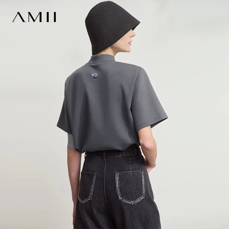 Damen Casual T-Shirt mit Gedrucktem Rollkragen und Kurzarm für den Sommer